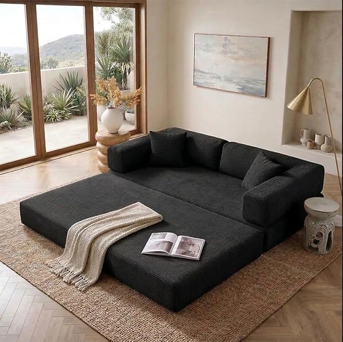 78" 4-in-1 Convertible Sofa Bed, Boneless Corduroy Sleeper Couch