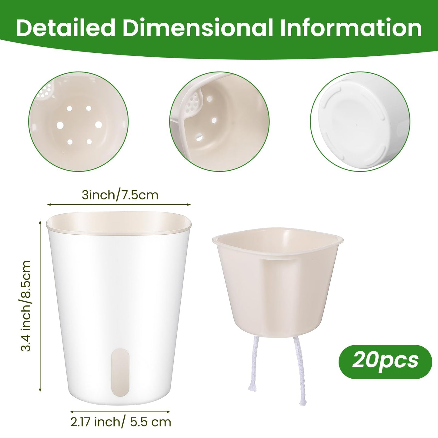 Giloaou 20 Pcs 3 Inch Self Watering Pots, Self Watering Planters with Water Level Indicator Vents, Plastic Garden Flower Pots for Indoor Succulents, Flowers