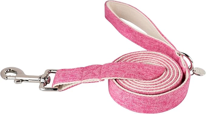 DOGWONG Cotton Hemp Dog Collar, Heavy-Duty Pink Dog Collar Durable Soft Natural Fabric Pet Dog Collar Cute Wedding Puppy Necklace for Small Medium Large Dog