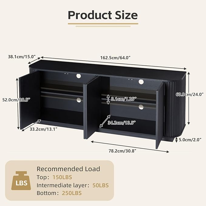 64'' Fluted TV Stand for TVs up to 75'', Modern Long Media Console