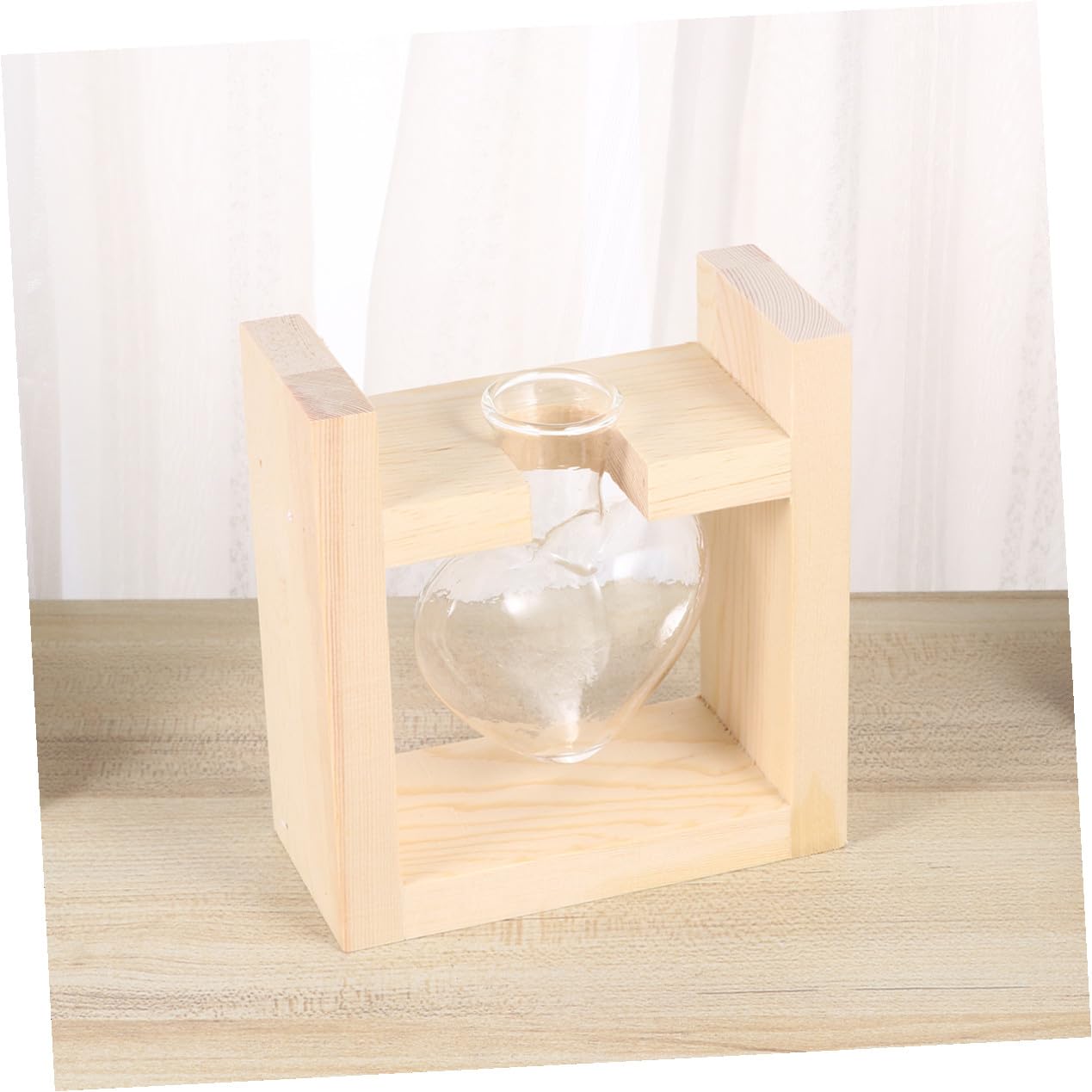 CONGARTENO Heart Vase Hydroponics Planter with Wooden Rack Glass Flower Container for Indoor Greenery Temperature-Resistant Glass Terrarium for Tulips Roses and Branches Decorative Plant
