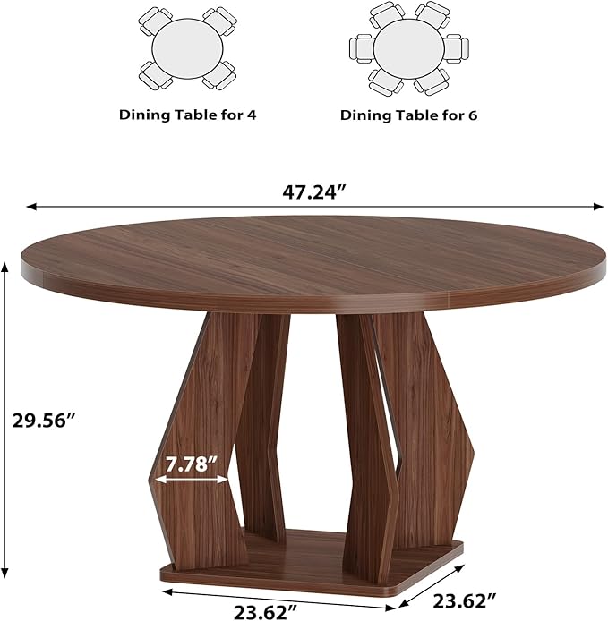 IBF Walnut Round Dining Table, Modern Wood Dinner Tables, Round Kitchen Table