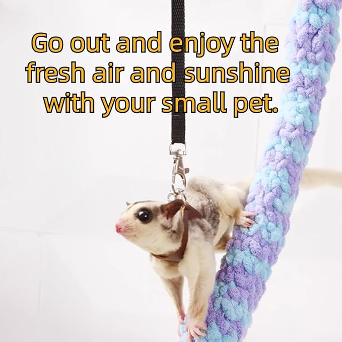 MANON ROSA Sugar Glider Harness & Leash Set - Escape-Proof 3-Piece Adjustable Vest for Squirrels Rats Mice Mouse & Small Animals - Hamster Gerbil Walking Gear, Pet Toy Accessories, Orange