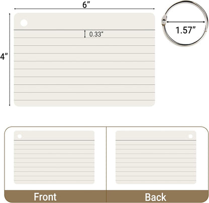 6 Pack 360 Pcs 4x6 Inch Lined Flash Cards with Binder Rings (60 Sheets Each Pack), Ruled Index Cards Study Cards 4x6 Lined Note Cue Cards for Studying, School, Memory