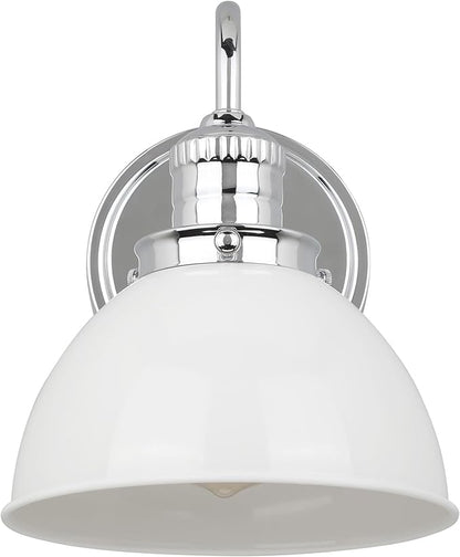 Design House Savannah Rustic Farmhouse Wall Light, Dimmable, Polished Chrome, White Metal Shade, 8 in x 9.5 in x 10.13 in, 588293-PC