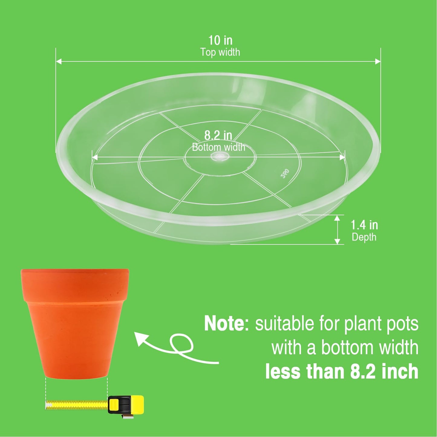 Dapsang 6 Pack Plant Saucers of 10 Inch, Clear Plastic Plant Trays for Pots Indoor Outdoor, Round Durable Sturdy Plant Water Catcher Tray for Drainage Decoration Protection