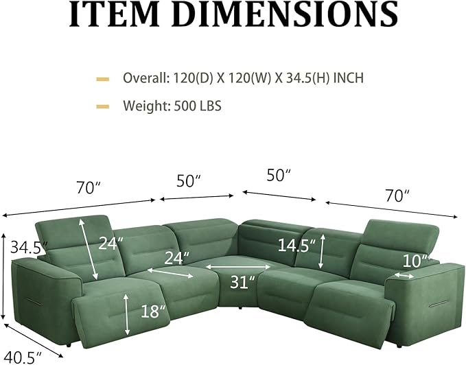 Power Recliner Sectional Sofa, L-Shaped Living Room Furniture Set, Flannel