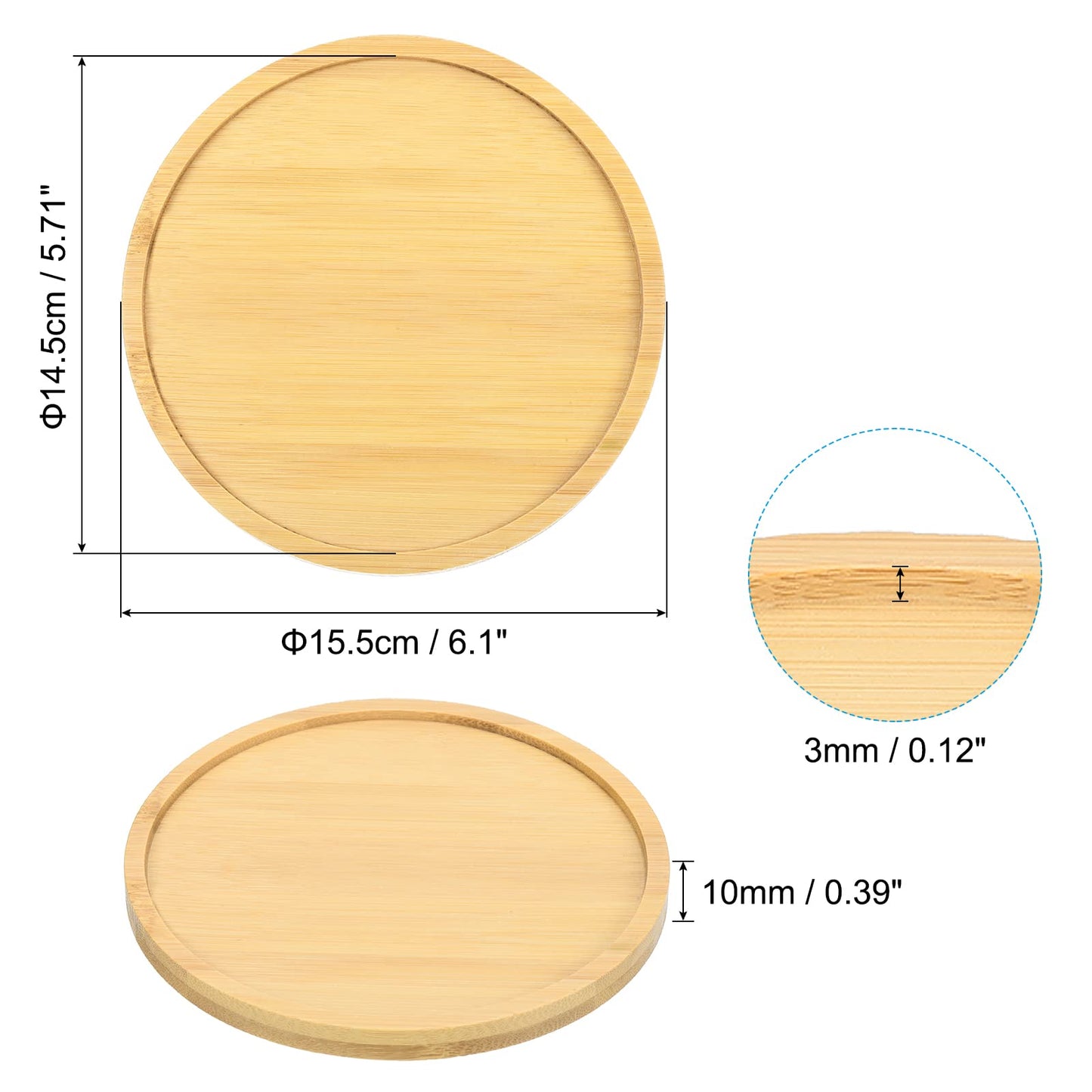 PATIKIL Plant Pot Saucer 6 Inch OD, 3 Pack Bamboo Round Flower Drip Tray for Home Indoor