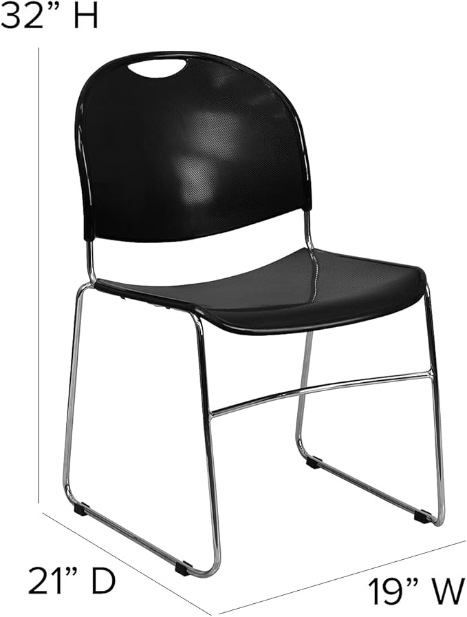 Flash Furniture HERCULES Series 880 lb. Capacity Black Ultra-Compact Stack Chair