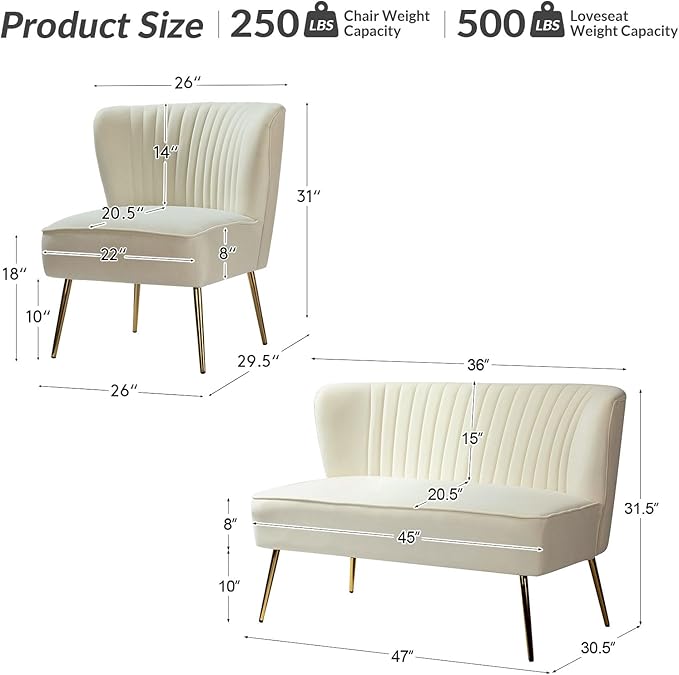 HULALA Home 3 Piece Velvet Living Room Furniture Set, Modern Comfy Upholstered