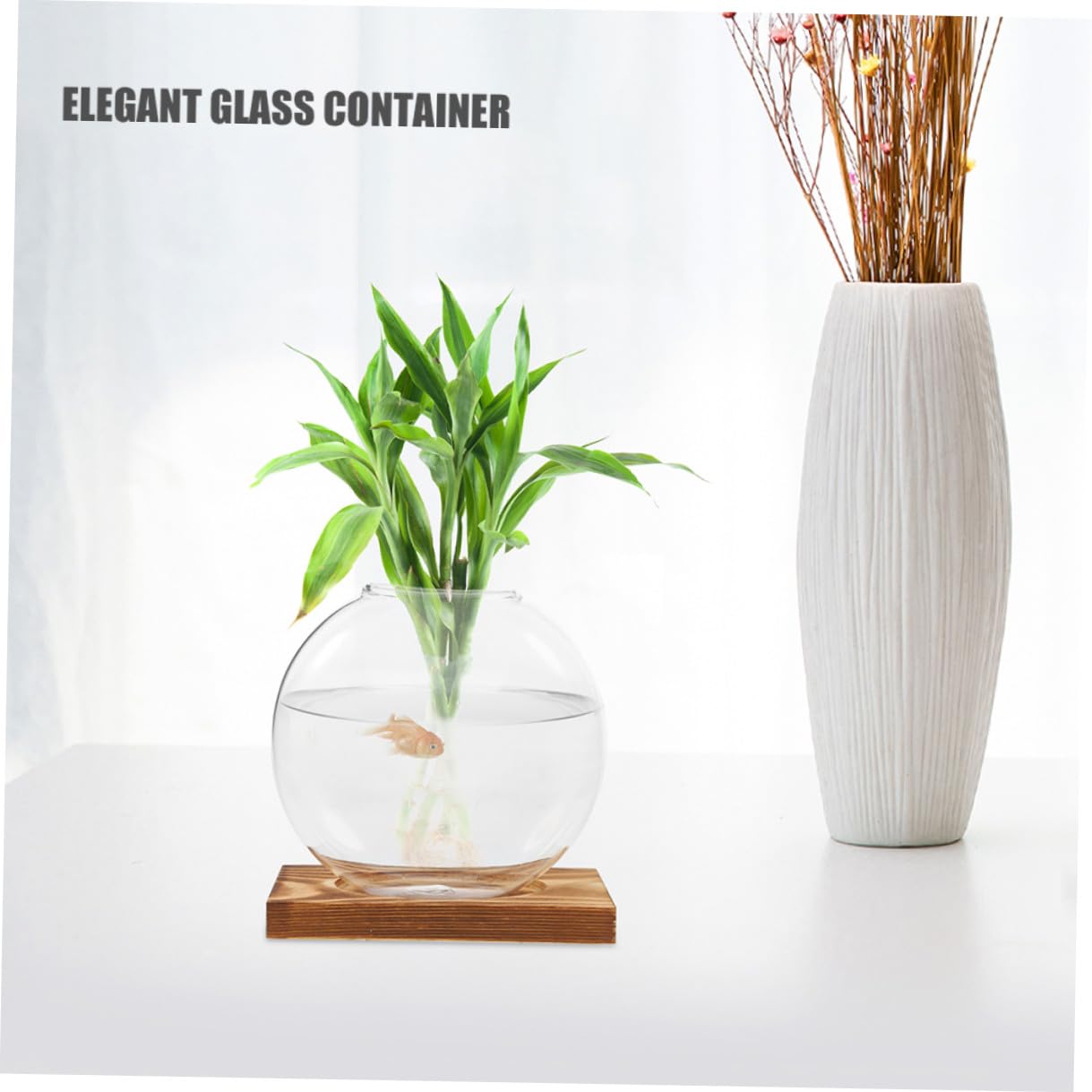TINEASUR Propagation Glass Vase Set with Wooden Stand, Hydroponic Plant Holder for Indoor Desk, Desktop Planter for Root Observation and Plant Cultivation, 2pcs Home Office Terrarium