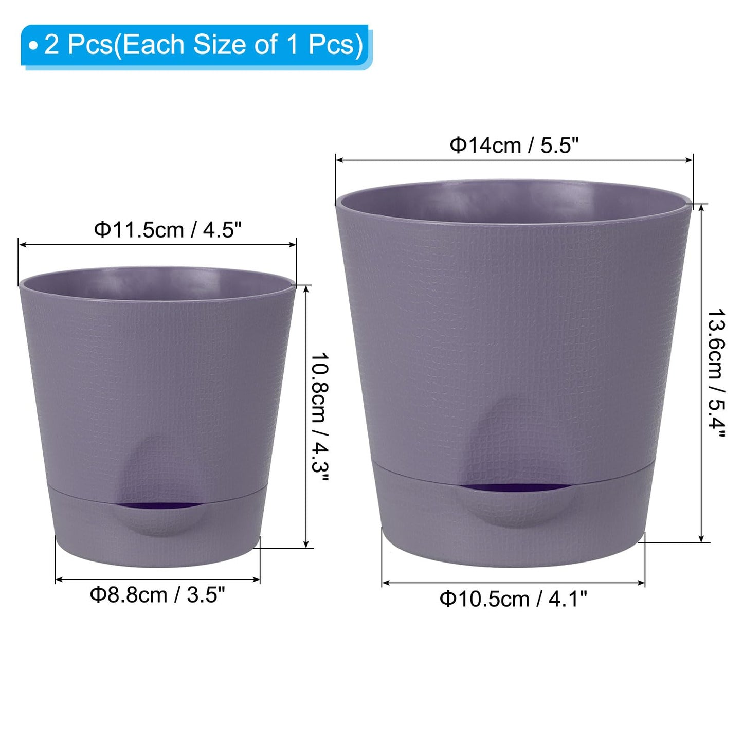 PATIKIL 4.5"/5.5" Plant Pots, Set of 2 Plastic Flower Planters with Drainage Hole and Removable Base Decorative for Home Garden Indoor Outdoor, Purple