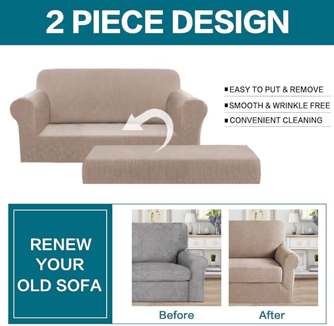 Turquoize Stretch Sofa Slipcover 2 Pieces Sofa Cover Couch Cover
