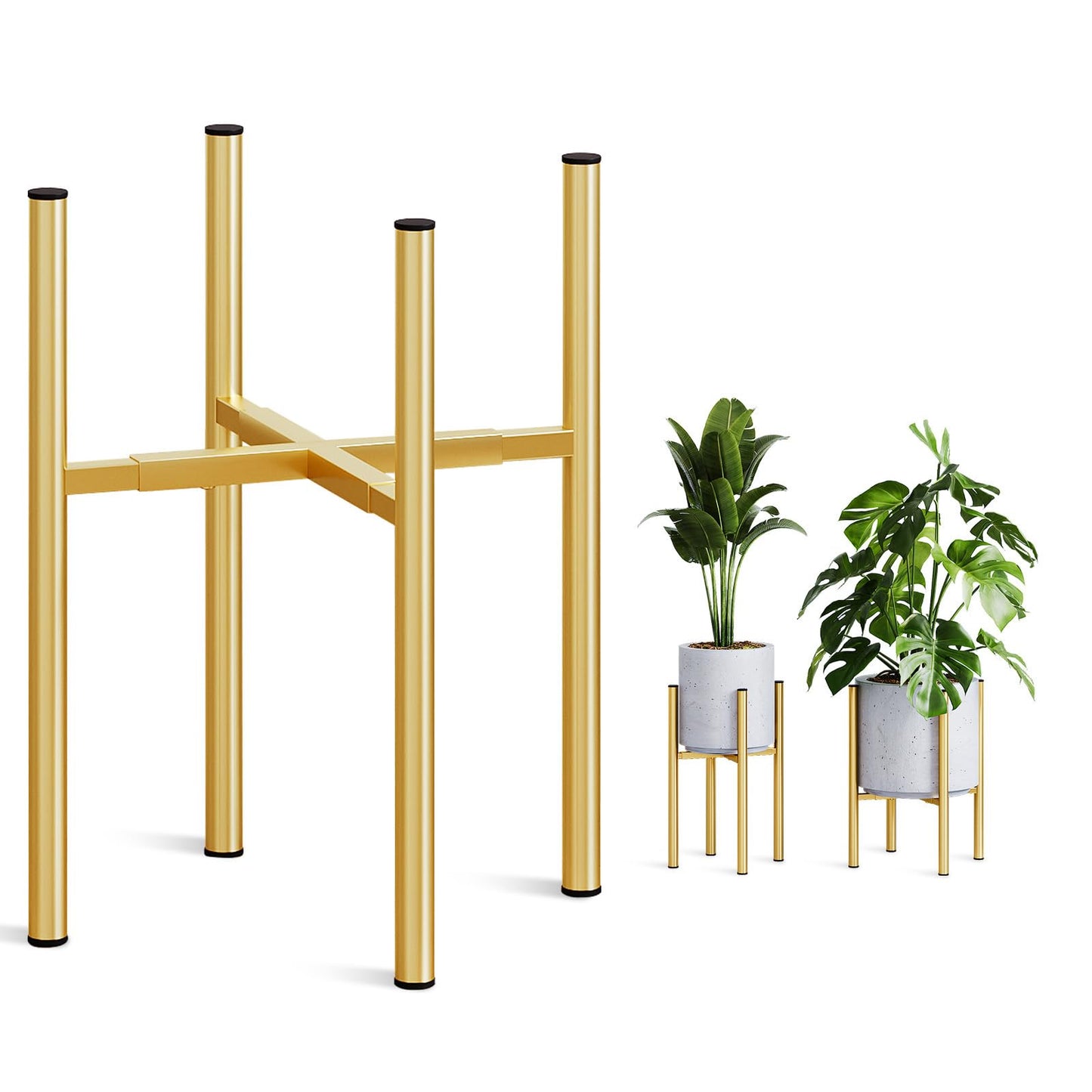 Rioneta Adjustable Metal Plant Stand Indoor, 8 to 14 Inch Pots Mid Century Modern Outdoor Planter Holder,Heavy Duty 160 LB Load, Corner Floor Small Stand for Home Garden Decor Golden