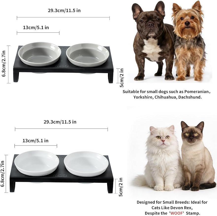 Ceramic White Dog Bowls Set - 5 inch Dog Food & Water Bowls, Elevated Feeding Bowls with Metal Stand for Small Size Dog,Puppy Bowl Set for Wet and Dry Food