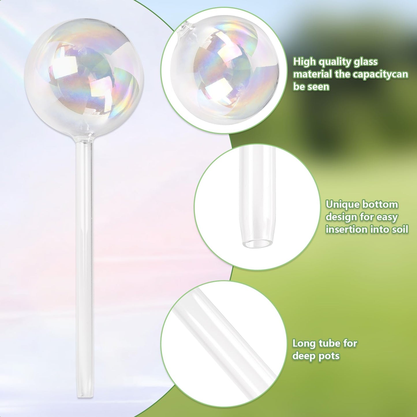 Farady Plant Watering Globes, Iridescent Rainbow Glass Water Bulbs Self Watering Spikes Planter Insert Automatic Plant Watering Device for Indoor and Outdoor Plants (4Pcs, Ball Shaped)