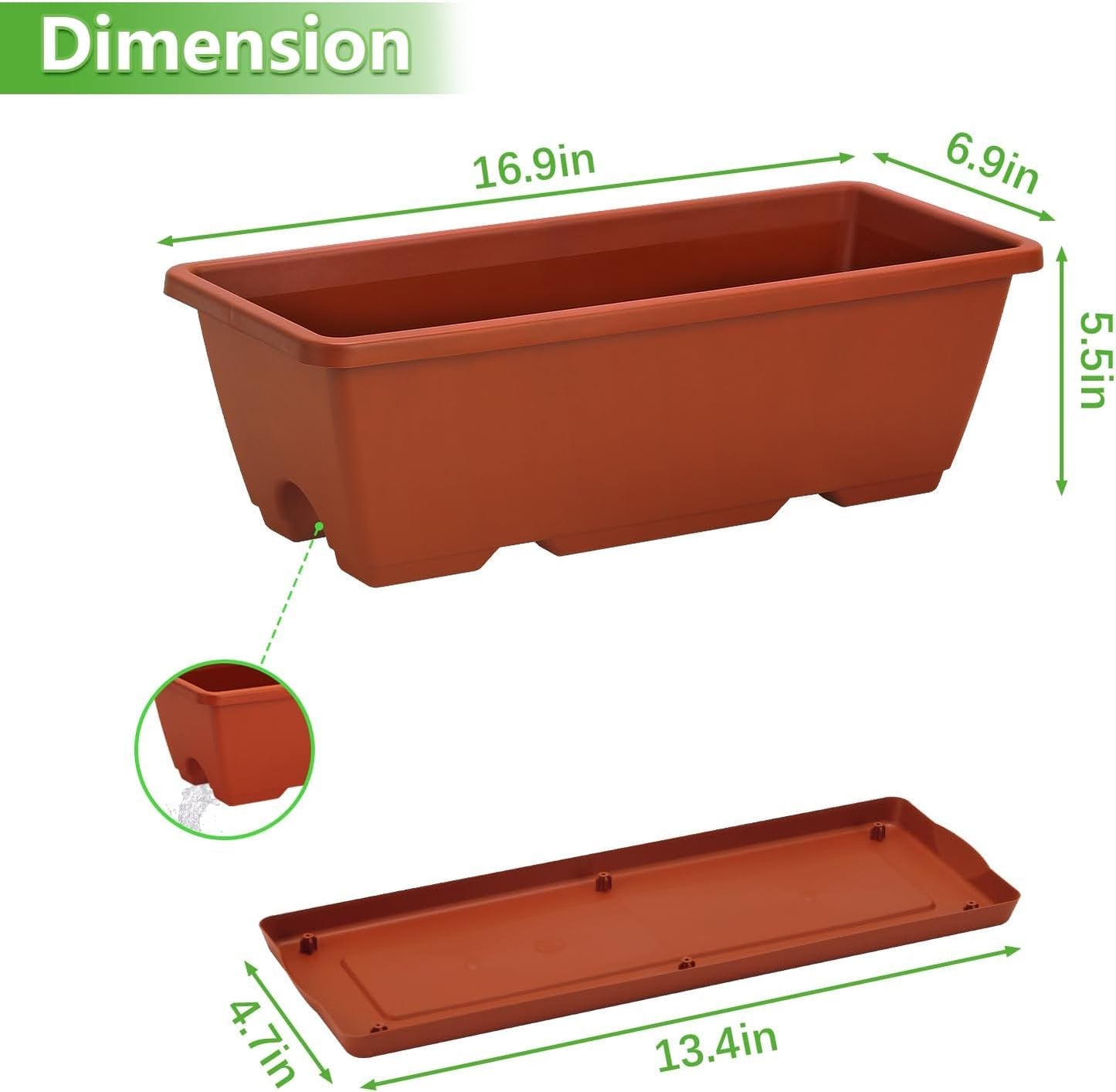 FANSXIVITA Railing Planter Boxes for Plants, 2 Pack Deck Hanging Planters for Railings, Over Railing Planter Box, 16.9 Inch Balcony Planters Railing Hanging with Metal Brackets, Red