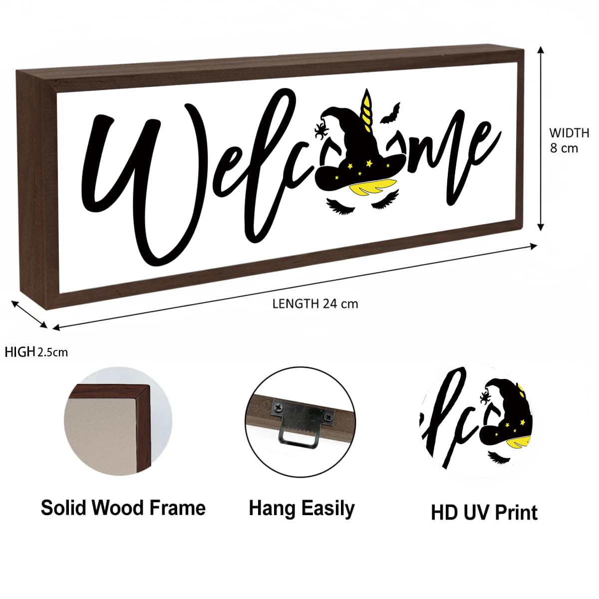 Welcome Wood Home Decor Signs, Welcome Witches Hat Wood Plaque, Home Tabletop Desk Decorative Sign, Halloween Sign, Hanging Decorative Wooden Plaque 9.5x3.1 Inches(A27)