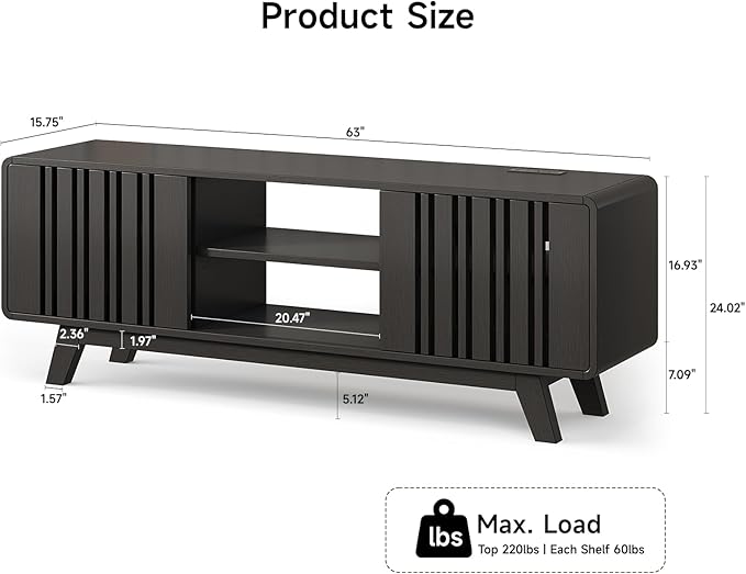 ONBRILL 63-Inch TV Stand for TVs up to 75 Inch, Mid-Century Modern Television