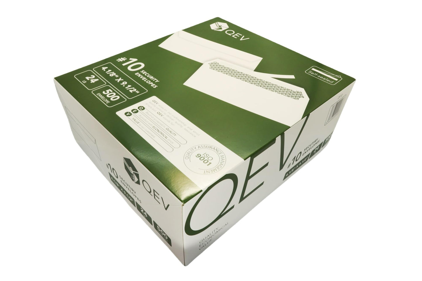 QEV No 10 Security Self Seal Envelopes 500ct, 24lb White Offset Paper, Security Tint Privacy Peel and Seal Windowless for Legal Letters, Invoices, Checks, Business Mail