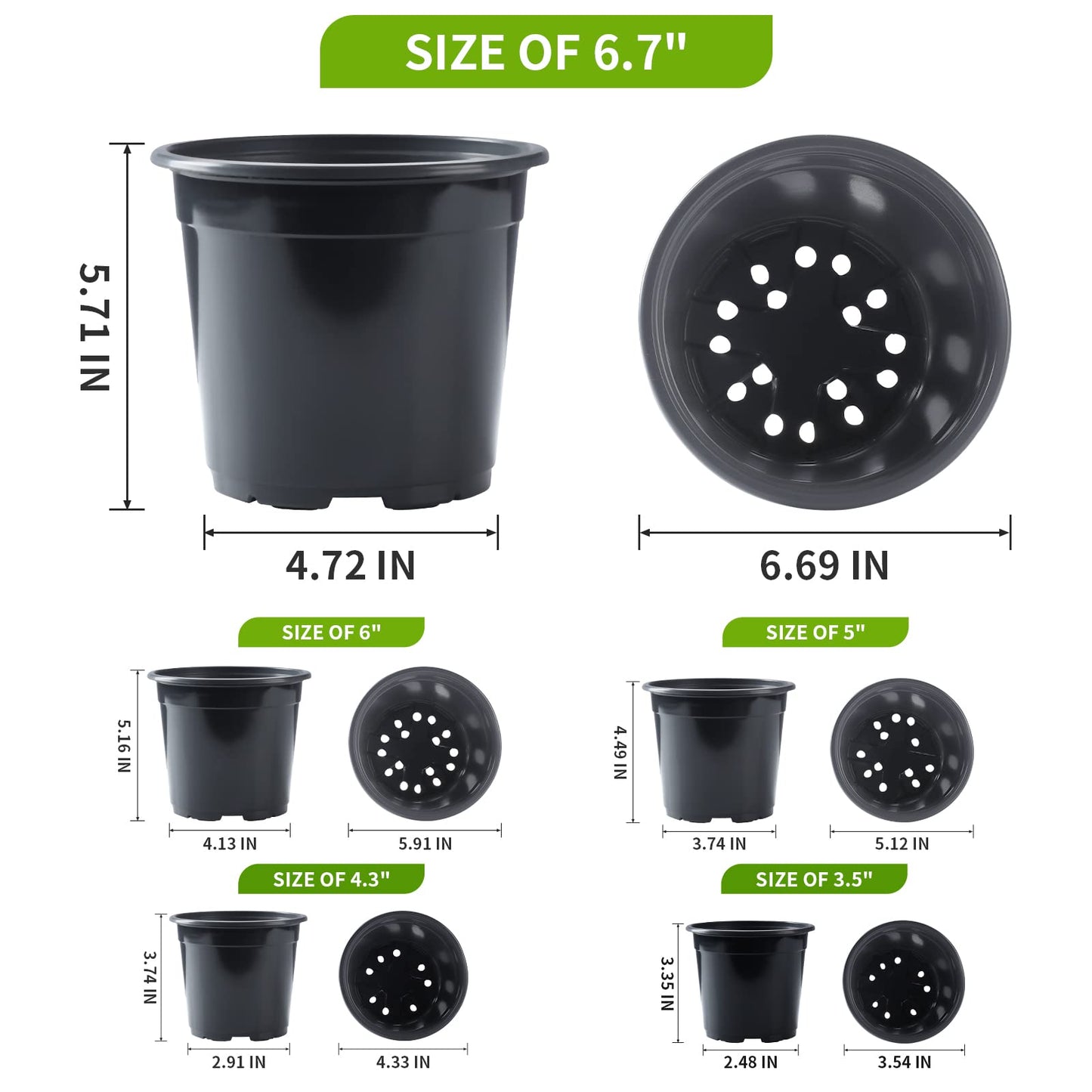 Oubest 50Pcs Nursery Pots Variety Pack Plastic Pots for Plants,Mix Sizes Seedling Pots with Drainage Holes Indoor Outdoor Flower Pots for Succulent Vegetable Herb