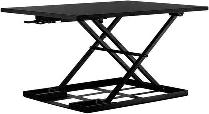 Mount-It! Standing Desk Converter, Sit Stand Desk Riser with Gas Spring, Ergonomic Height Adjustable Desktop Platform, Collapsible Slim Profile, Preassembled Workstation for Home & Office, Black