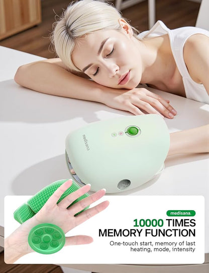 Medisana Hand Massager with Heat and Compression, Cordless Hand Massager for Arthritis and Carpal Tunnel Relief, Knuckle Stretching Massage, Birthday Christmas Gifts for Men Women Dad Mom-Green