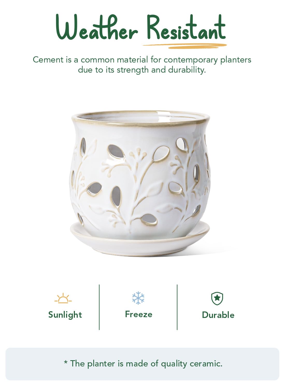 LE TAUCI Ceramic Orchid Pot, 6.5 Inch Orchid Planter with Holes for Repotting, Indoor Flower Plant Pot with Drainage and Saucer, Arctic White
