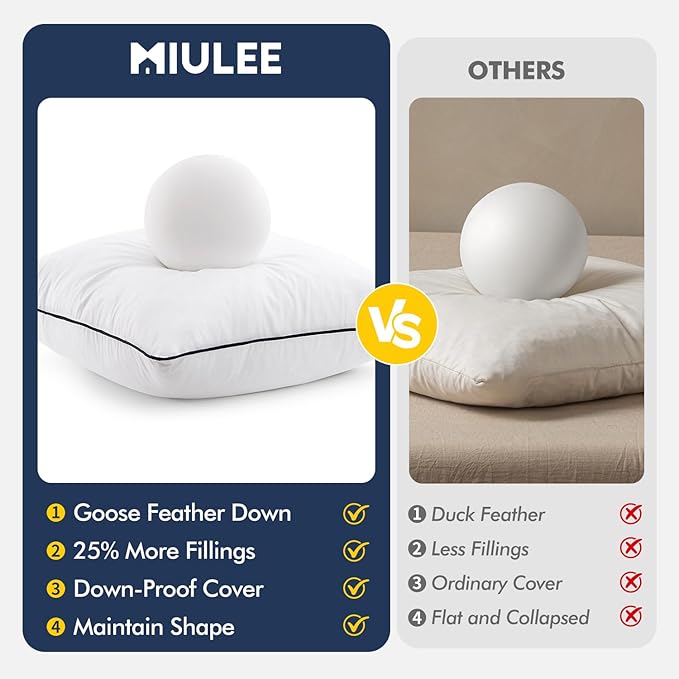MIULEE Goose Feather Down 26x26 Euro Pillow Insert Set of 2