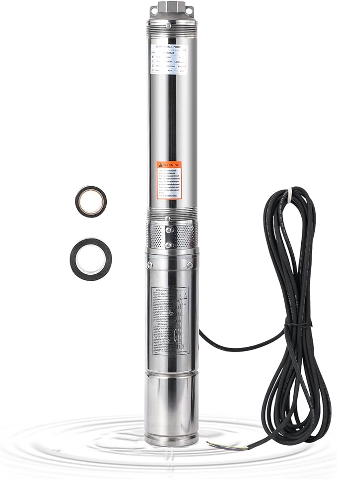 Deep Well Submersible Pump, 1.5HP 110V/60Hz, 27GPM Flow 259ft Head, with 33ft Electric Cord & Check Valve, 4" Stainless Steel Water Well Pump for Industrial,Irrigation,Home Use, IP68 Waterproof Grade