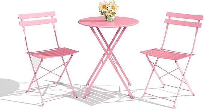3-Piece Folding Bistro Set Outdoor Patio Furniture, Space-Saving Foldable