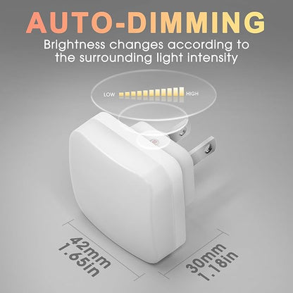 LED Night Lights Plug into Wall, 4 Pack Nightlights With Light Sensor Dusk to Dawn, 0.3W Square Plug in Night Light for Kids, 3000K Warm White Night Light for Bathroom Bedroom Kitchen, Night Lights