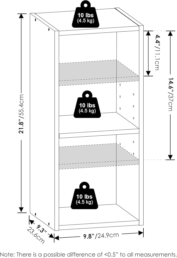 Furinno Fulda Book Shelf, 2-Tier Narrow Bookshelf, Bookcase