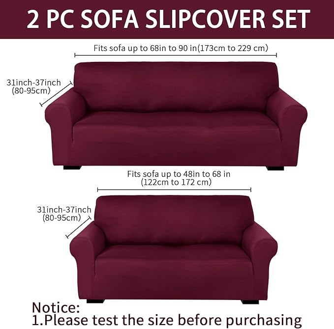 Peryiter 2 Pcs Sofa Covers Couch and Loveseat Covers Set Stretch Sofa Slipcover