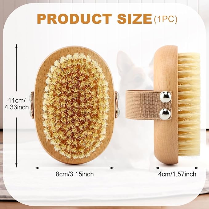 Soft Boar Bristle Pet Palm Brush for Short Haired Dogs and Cats, Ergonomic Pet Brush with Band, Natural Bristle Grooming Brus-h for Gentle Massage/Reduces Shedding(COLOR:Wood)