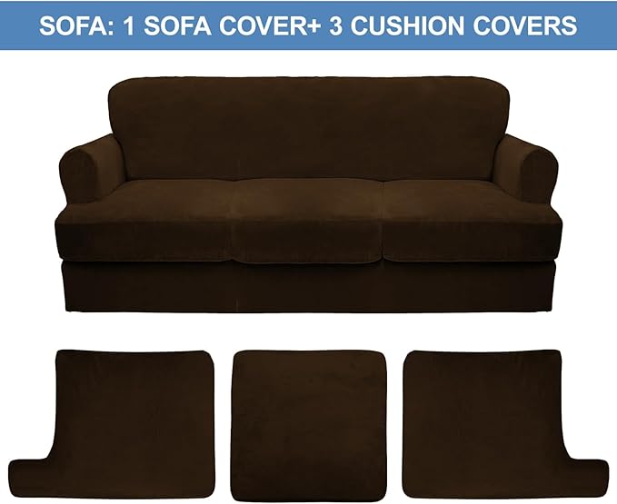 CUCRAF Cushion Sofa Cover 4 Piece Slipcovers, Soft Thick Velvet Couch Cover