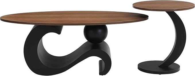 Modern Oval Coffee Table Set of 2, Wood Nesting Coffee Tables