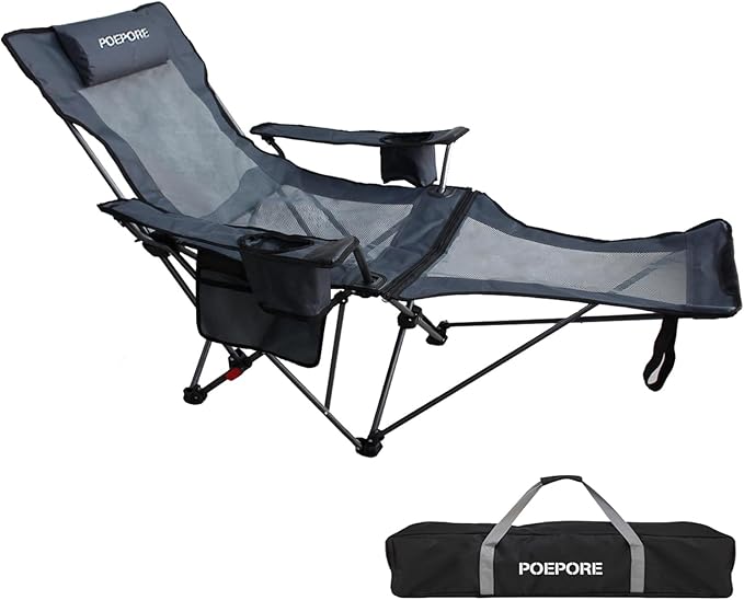 Reclining Camping Chair with Removable Footrest Lounge Chair with Headrest