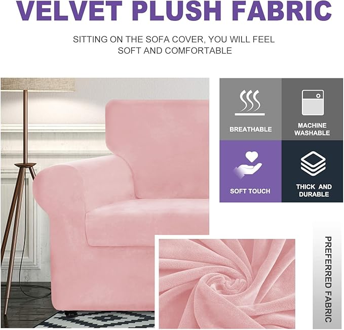 ZNSAYOTX Oversized Velvet Couch Cover 4 Piece Stretch Sofa Covers