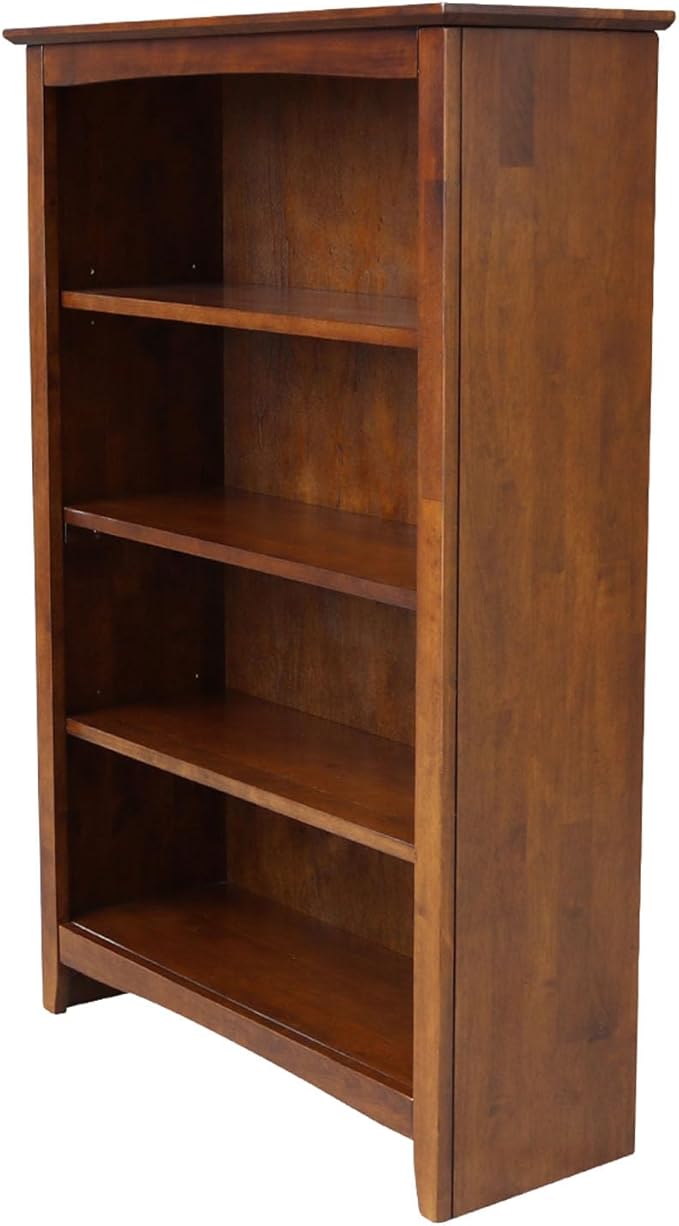 Solid Wood Bookcase 48" High, Adjustable Shelves, Parawood Construction