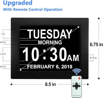 JALL 8" Large Digital Calendar Day Clock for Seniors 2026 - Easy to Read Alzheimer's Dementia Memory Loss Clock for Elderly with IPS Wide Angle，Day & Date, 12 Custom Alarms & Auto-Dimming, Black