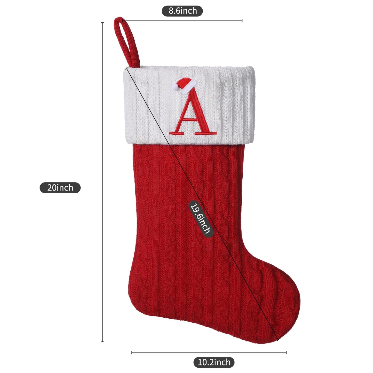 Yehnois 19.5 inch Red Knit Christmas Stockings,Personalized Embroidered Letter Christmas Stocking,Family Holiday Xmas Party Decor (Initial E)