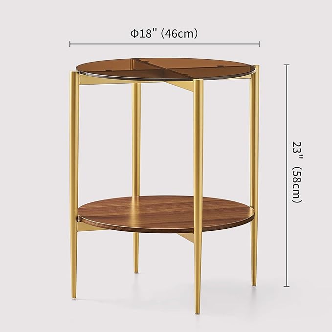 LumFurn Round Glass End Table, Mid-Century Modern Design Sofa Table