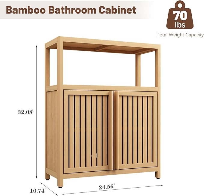 Bamboo Storage Cabinet Bathroom Floor Cabinet Side Storage Organizer Cabinet