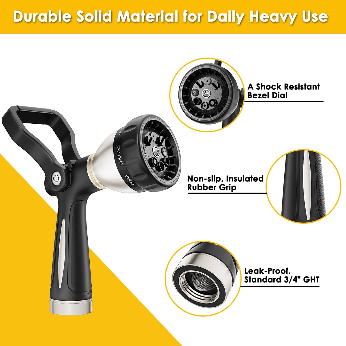 FANHAO Heavy‑Duty Metal Fireman Style Hose Nozzle, High Pressure Garden Water Sprayer with 8 Spray Patterns, Lever Control Ergonomic Grip Garden Sprayer for Lawn, Car Washing & Outdoor Cleaning