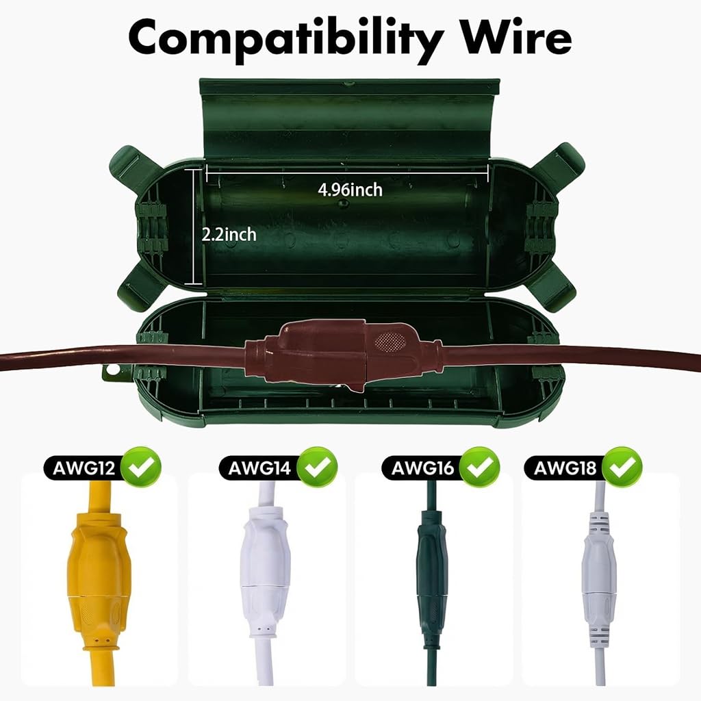 PALARINE 6Pack Green Outdoor Extension Cord Cover IP44 Waterproof, Weather-Resistant Electric Cord Cover, Outdoor Plug Holiday Lights Protector for Halloween, Christmas Lights
