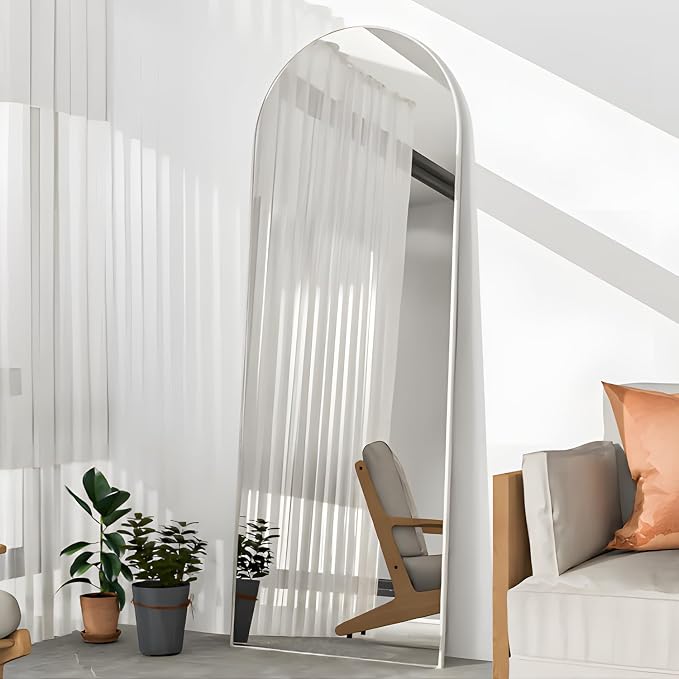 Full Length Mirror, 56"x16" Arch Floor Mirrors with Stand, White Arched Full Body Standing or Leaning Mirror for Bedroom, Living Room