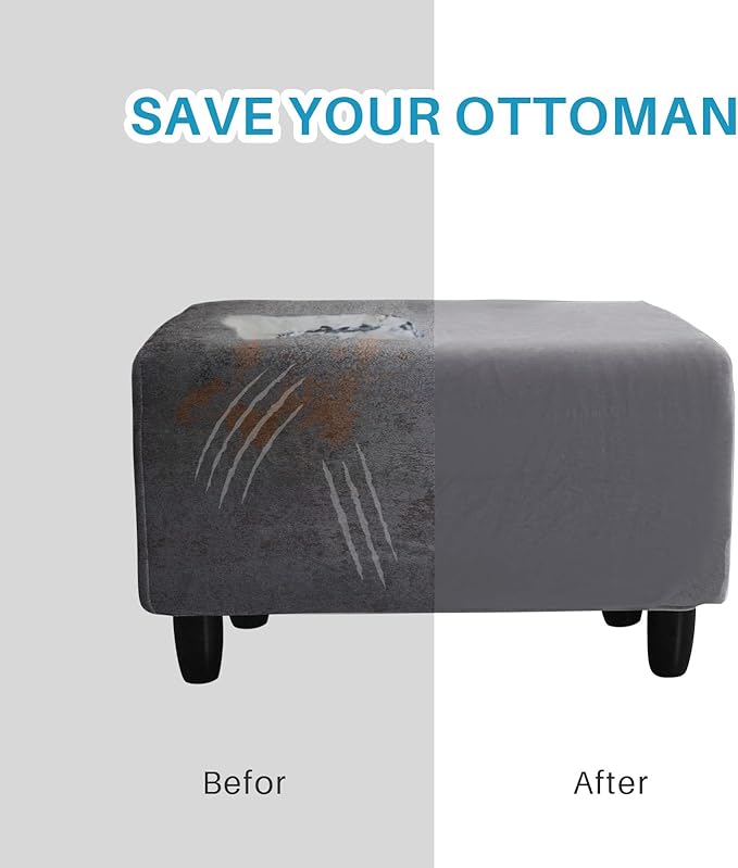 Ottoman Cover, Stretch Rectangle Velvet Ottoman Slipcovers of Foot Stool