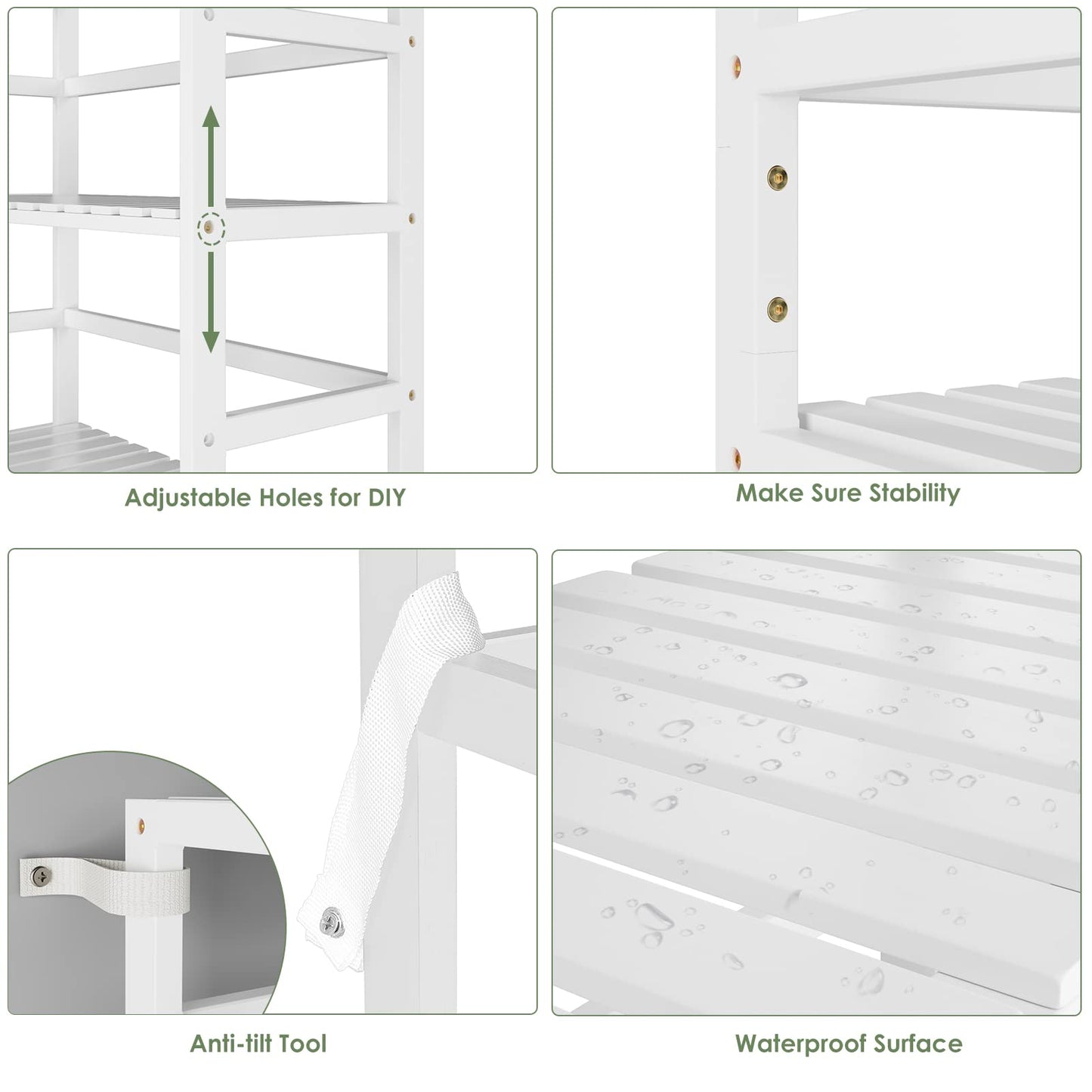 Bamjoy Bamboo Shelf, 6 Tier Bookcase Storage Shelves, Tall Book Rack Shelving Unit, Multipurpose Storage Display Shelf Adjustable Storage Rack for Bathroom Home Office Living Room Kitchen, White