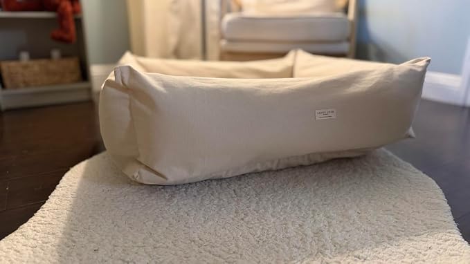 Rectangular Natural Cotton Canvas Dog Bed with Raw Cotton Insert – Eco Friendly Pet Bed with Removable Washable Cover, Breathable Cushion for Dogs & Cats (Natural, XXX Large 53" × 40" × 8")